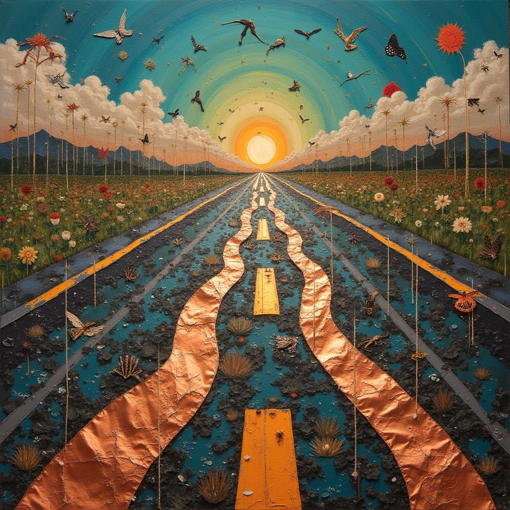 Chaotic Highway Collage with Copper Roads