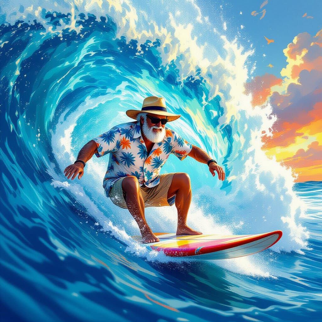 Grandpa on a surfboard   by @Schnipsi