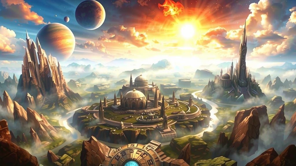 Crystal City Amidst Celestial Dawn