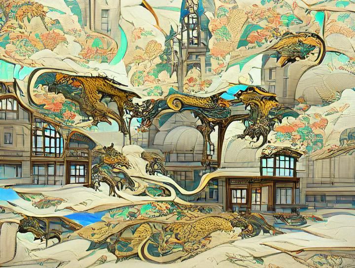 Ethereal Dragons: Ukiyo-e Art Nouveau Fusion