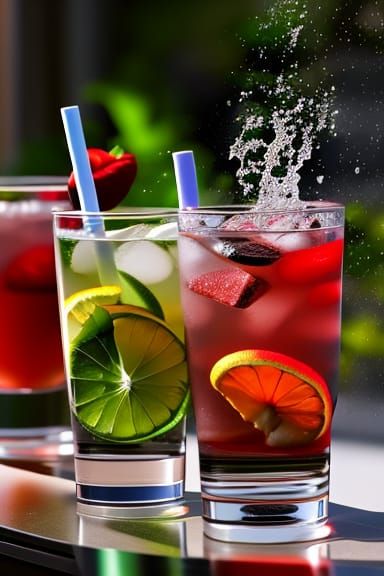 Refreshing Drinks, realistic colorful photo, sharp details, ...