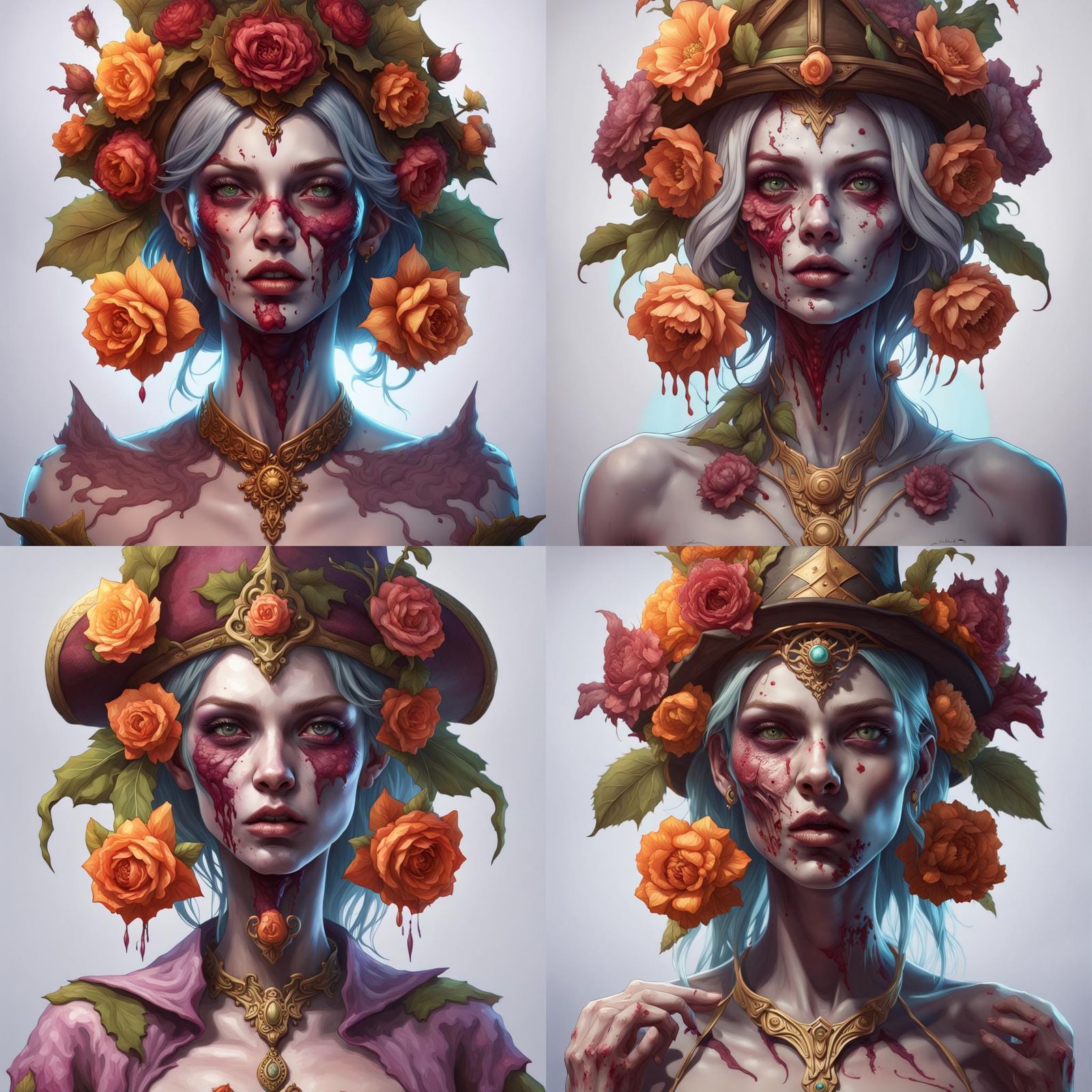 Zombie flower queen with witch hat