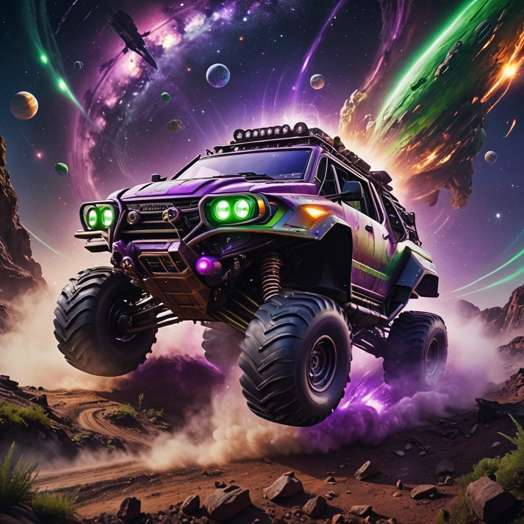 Futuristic Off-Road Vehicle Driving Through Space