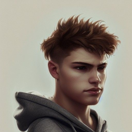 boy with fluffy light brown hair wearing a hoodie - AI Generated Artwork -  NightCafe Creator
