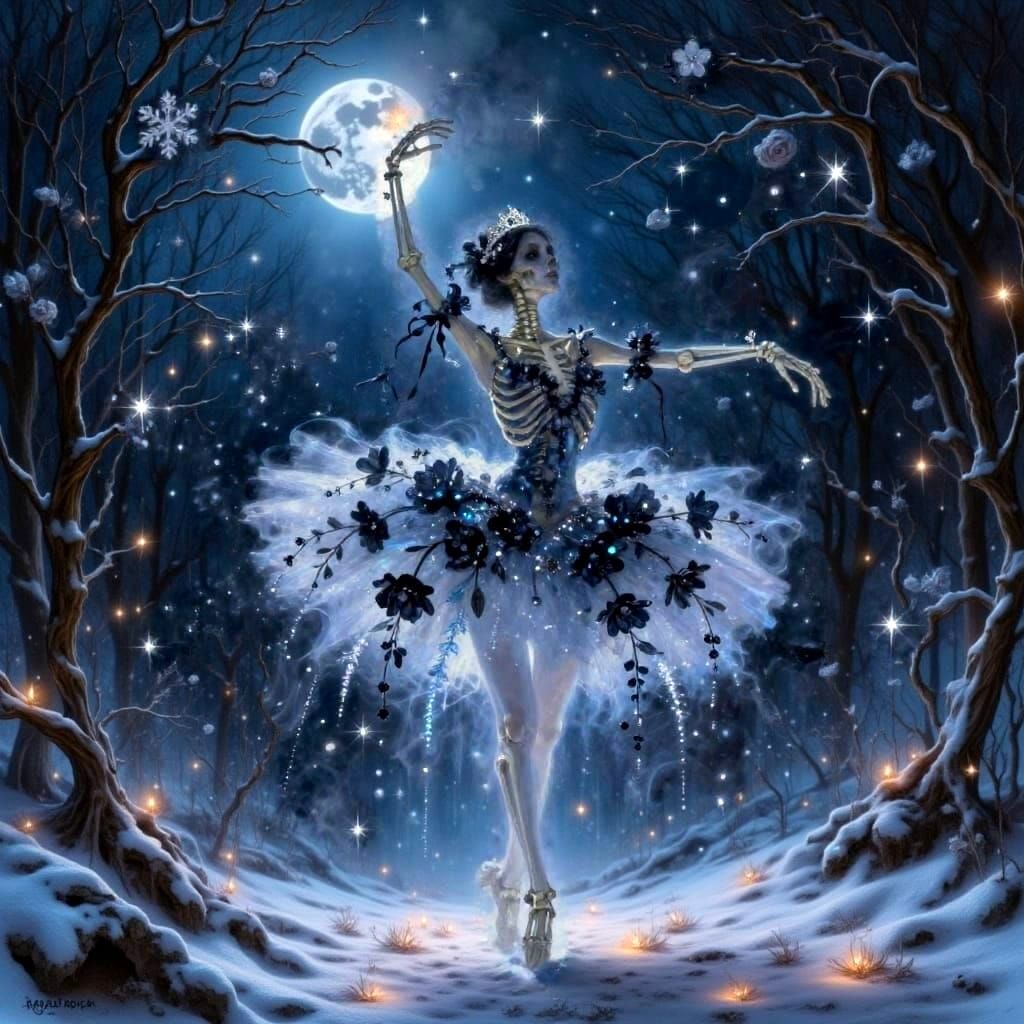 Ethereal Ice Flowers Bloom in Moonlit Forest