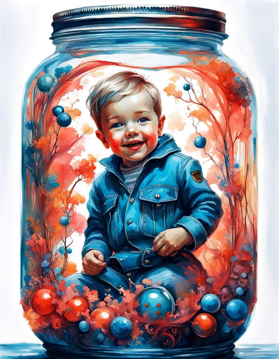 Cute boy in a jar