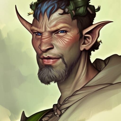 A Dungeons and Dragons Firbolg with dark blue skin, green ey...