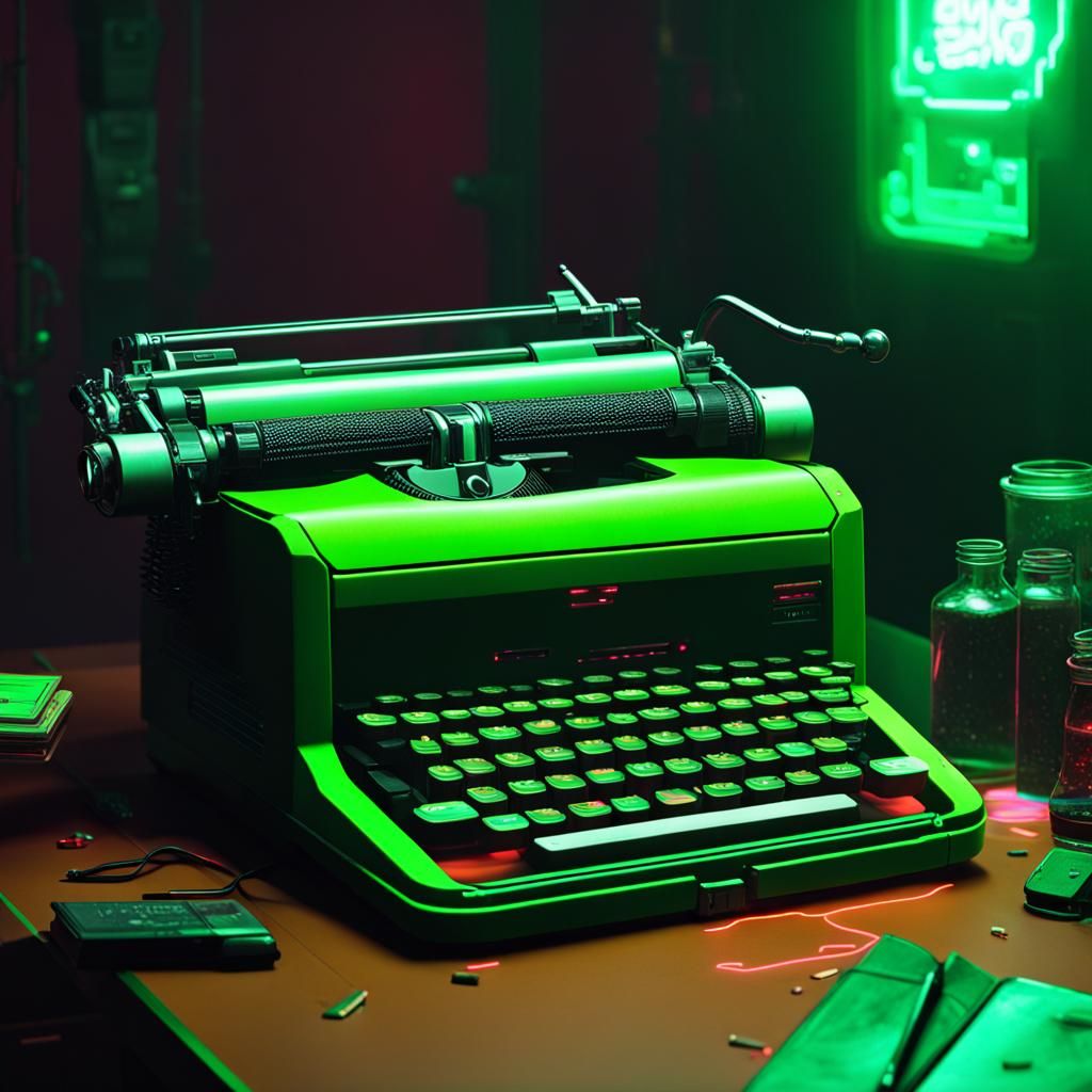 A green typewriter