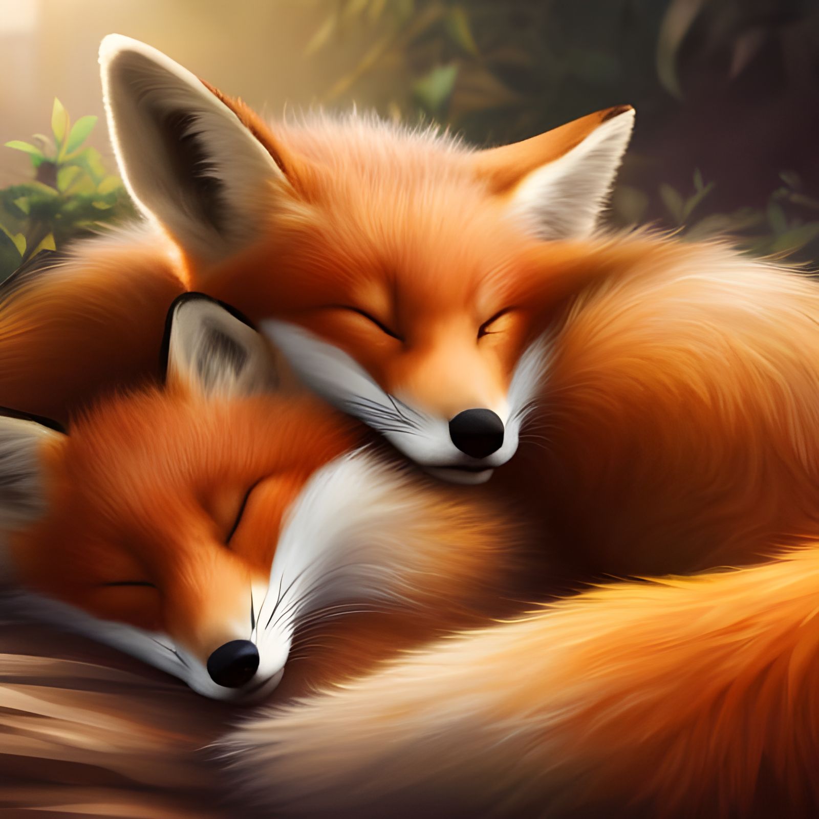 Two sleeping loving foxes