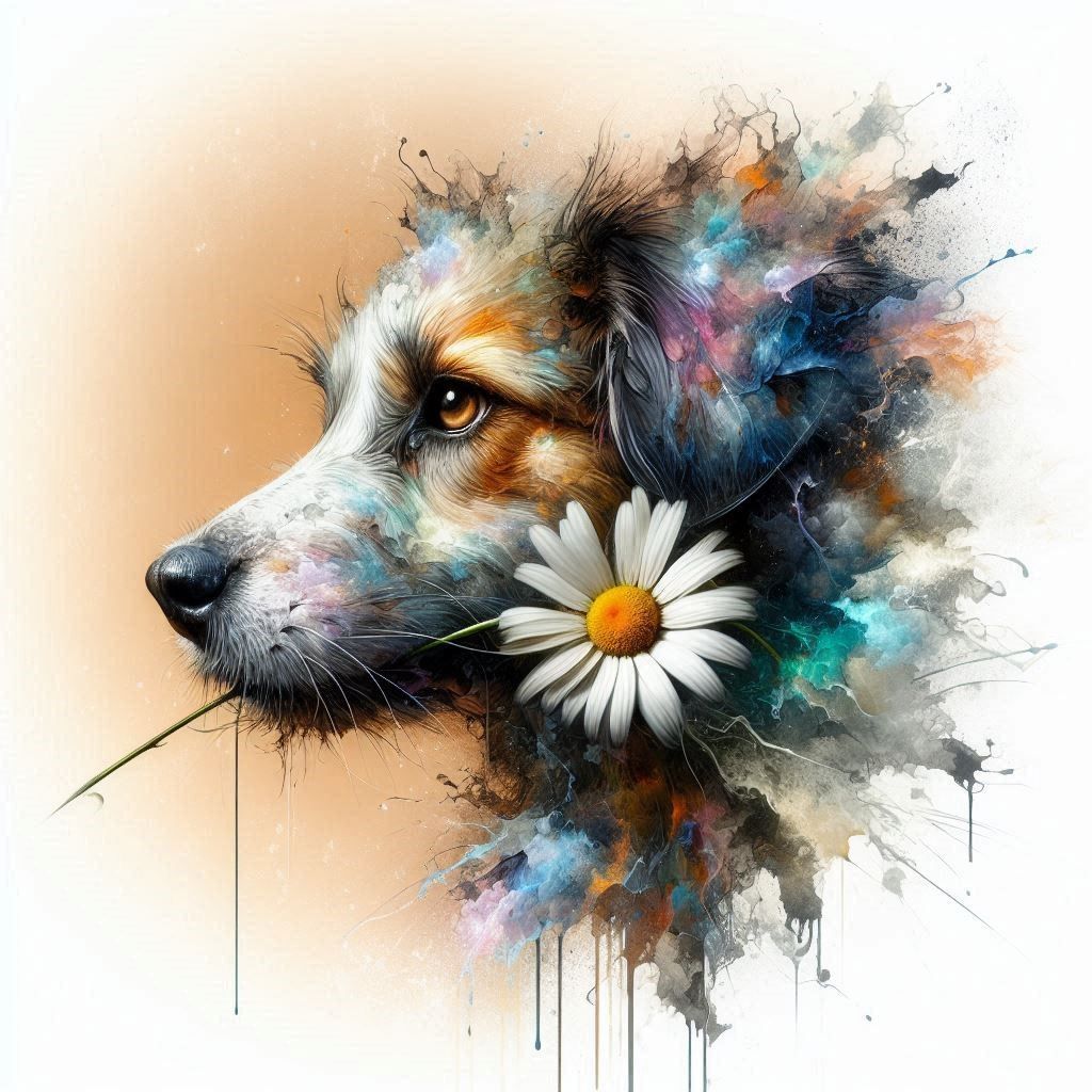 Dog with daisy