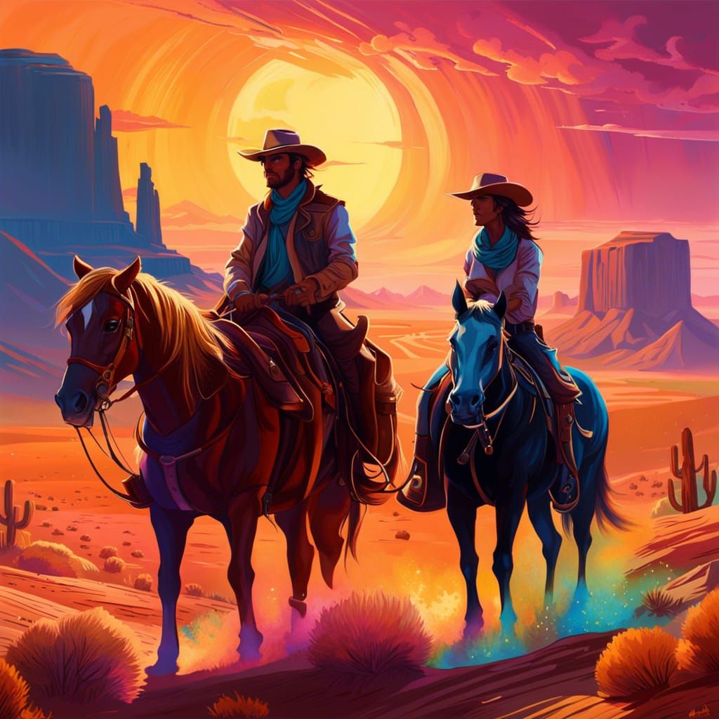 cowboy and cowgirl desert quests - AI Generated Artwork - NightCafe Creator