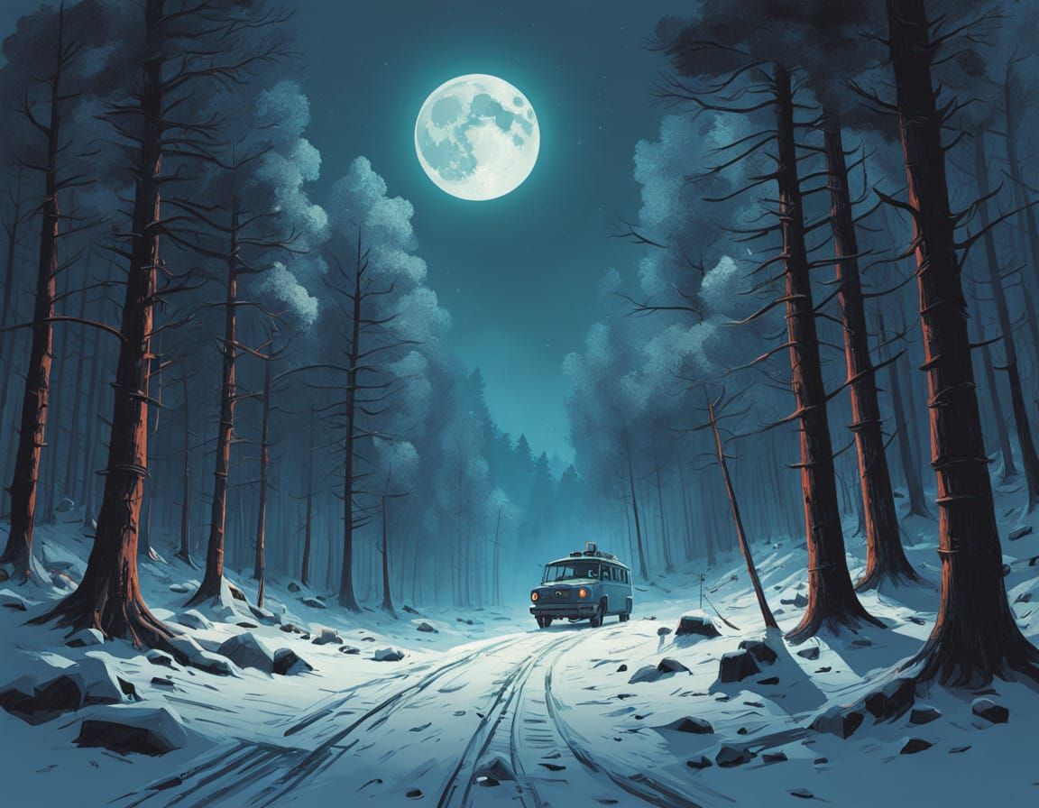 Ethereal Moonlit Forest in Whimsical Style