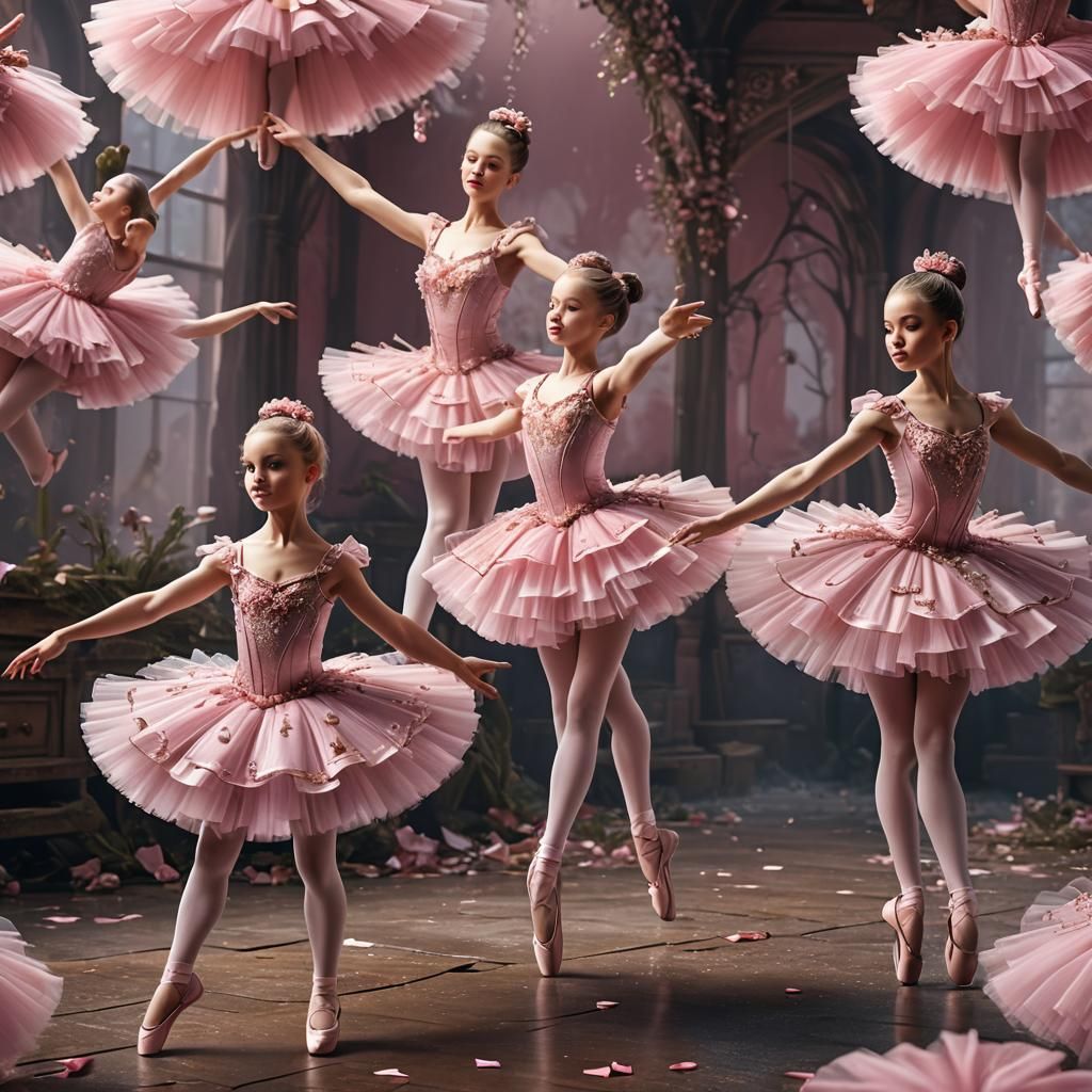 Three sissy ballerinas in pink tutus.