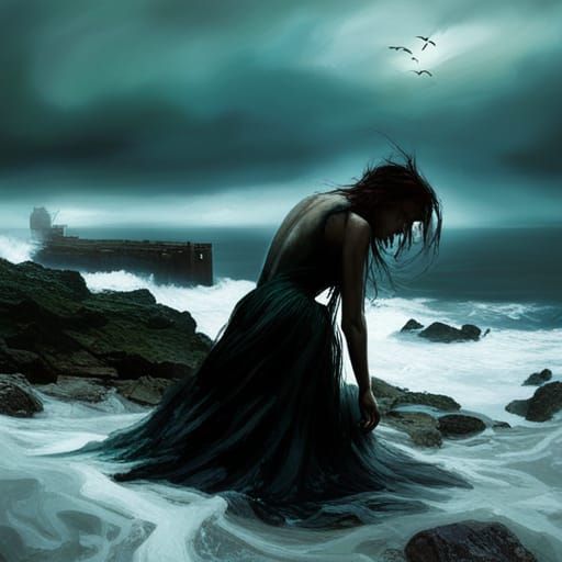 Battle weary Sea Witch on seashore - AI Generated Artwork - NightCafe ...