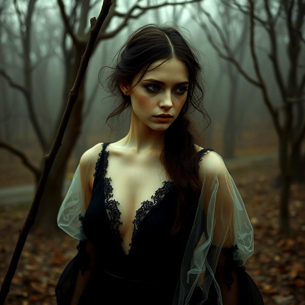 Surrealist Lady in Eerie Hyperrealistic Scene