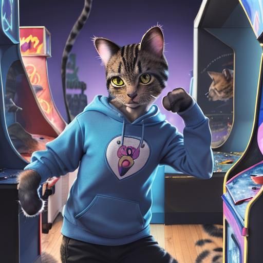 (A anthropomorphic cat :23.5)wear hoodies and dancing Michea...