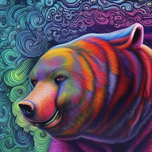 Psychedelic coloured Hyperdetailed bear by artist 