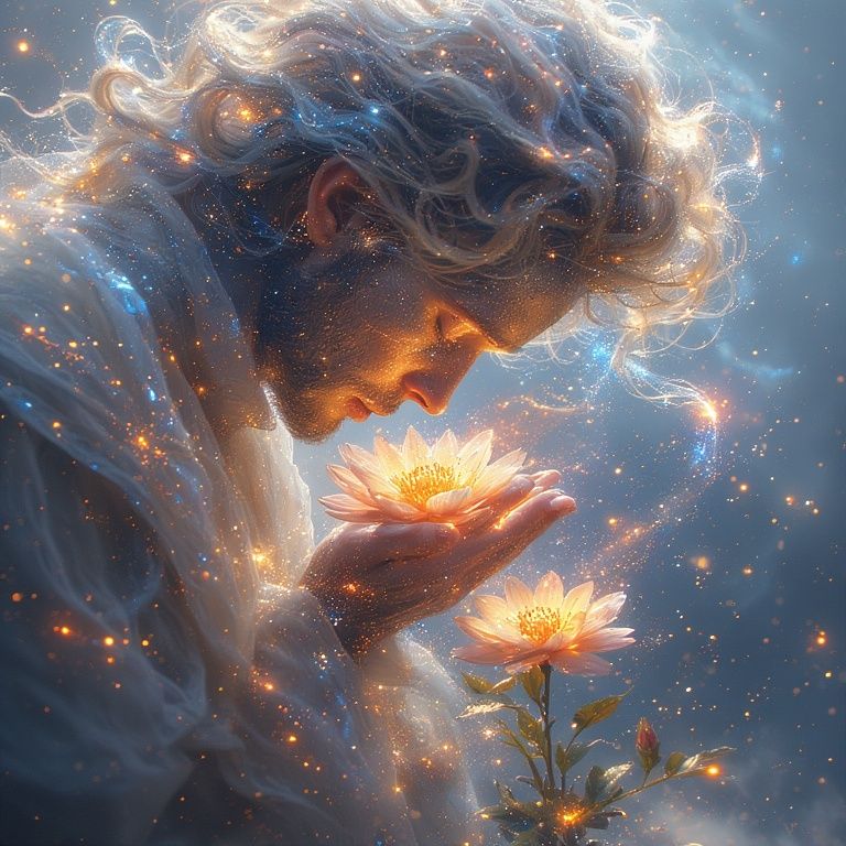 gently cradles a wilting flower