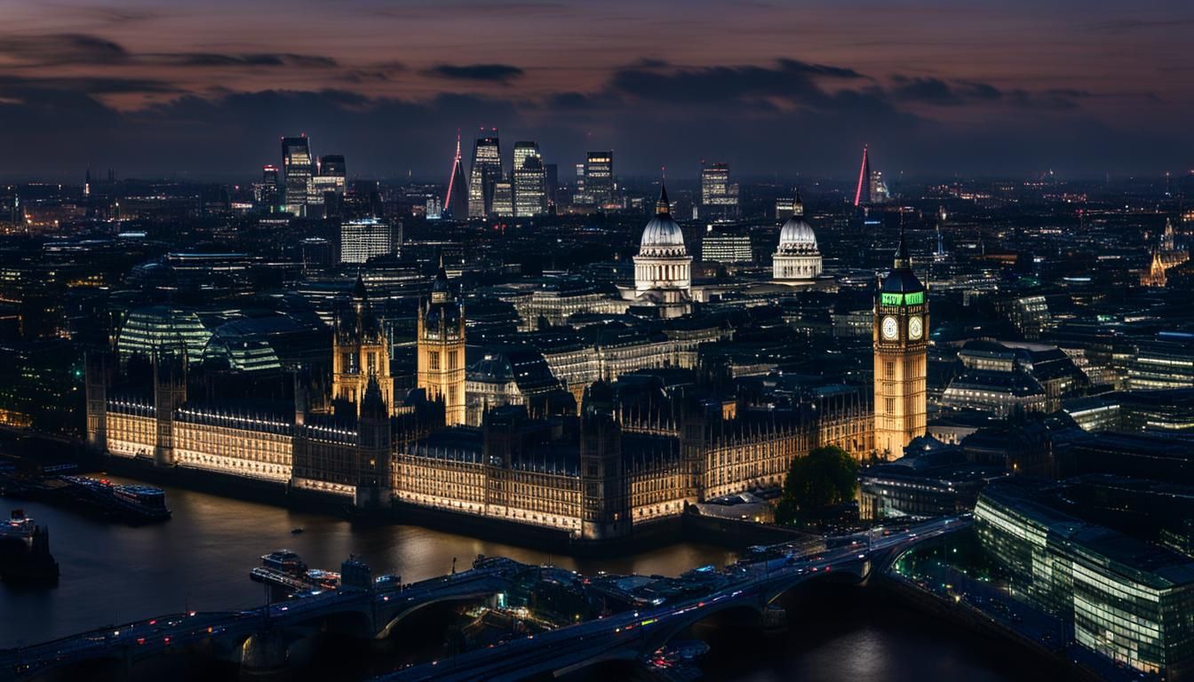 A nighttime skyline of London  by @Max Chernyshov