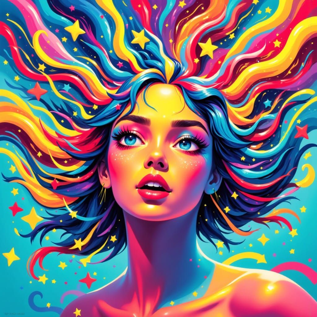 Illustrative star woman of cool colors <lora:Anna Illustrious:1.0>