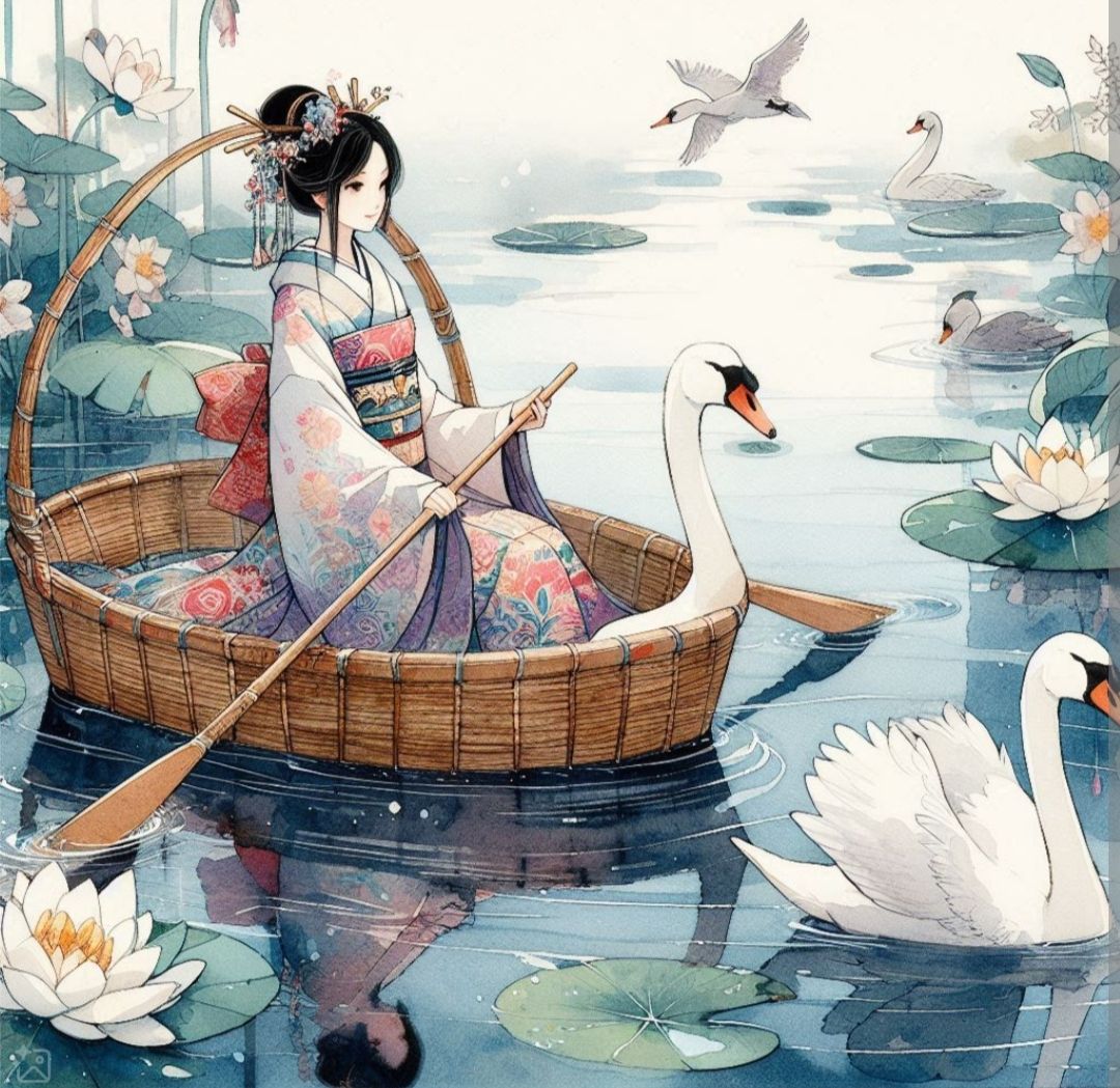 Girl with swans