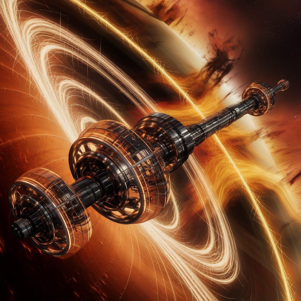 Gigantic space station orbiting a gas giant, luminous energy fields, epic scale, science fiction digital art