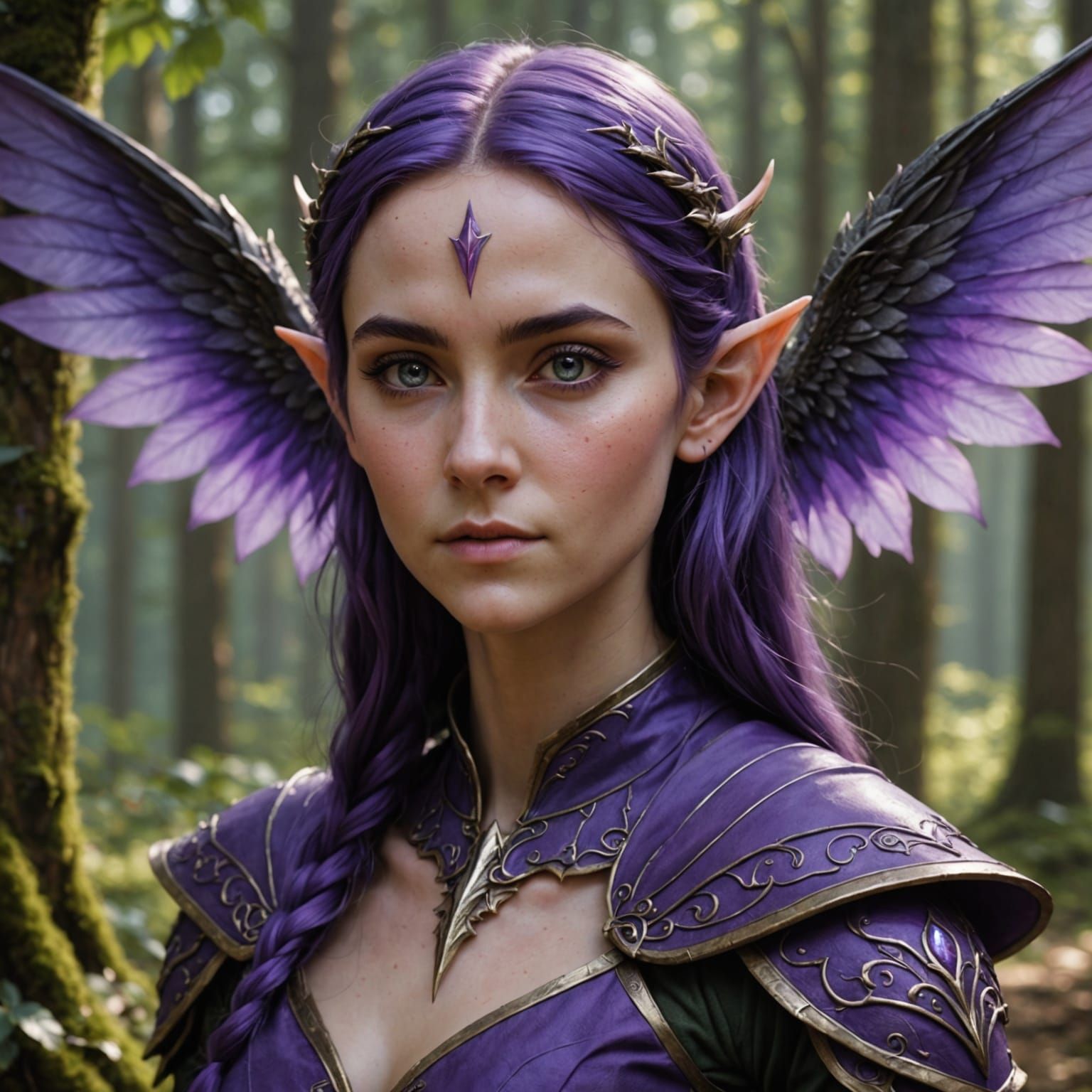 Enchanted Elven Maiden with Lavender Wings