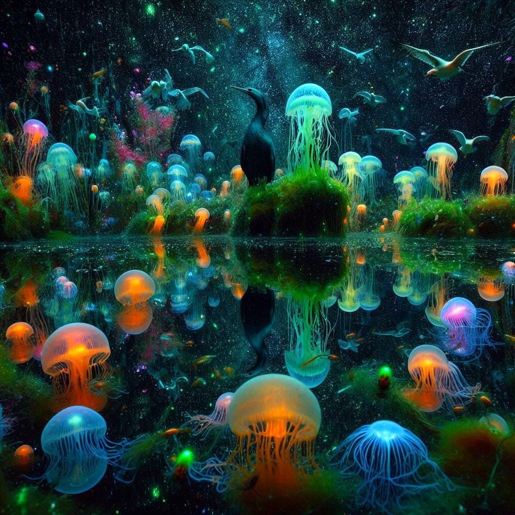 Cormorants and jellyfishes party