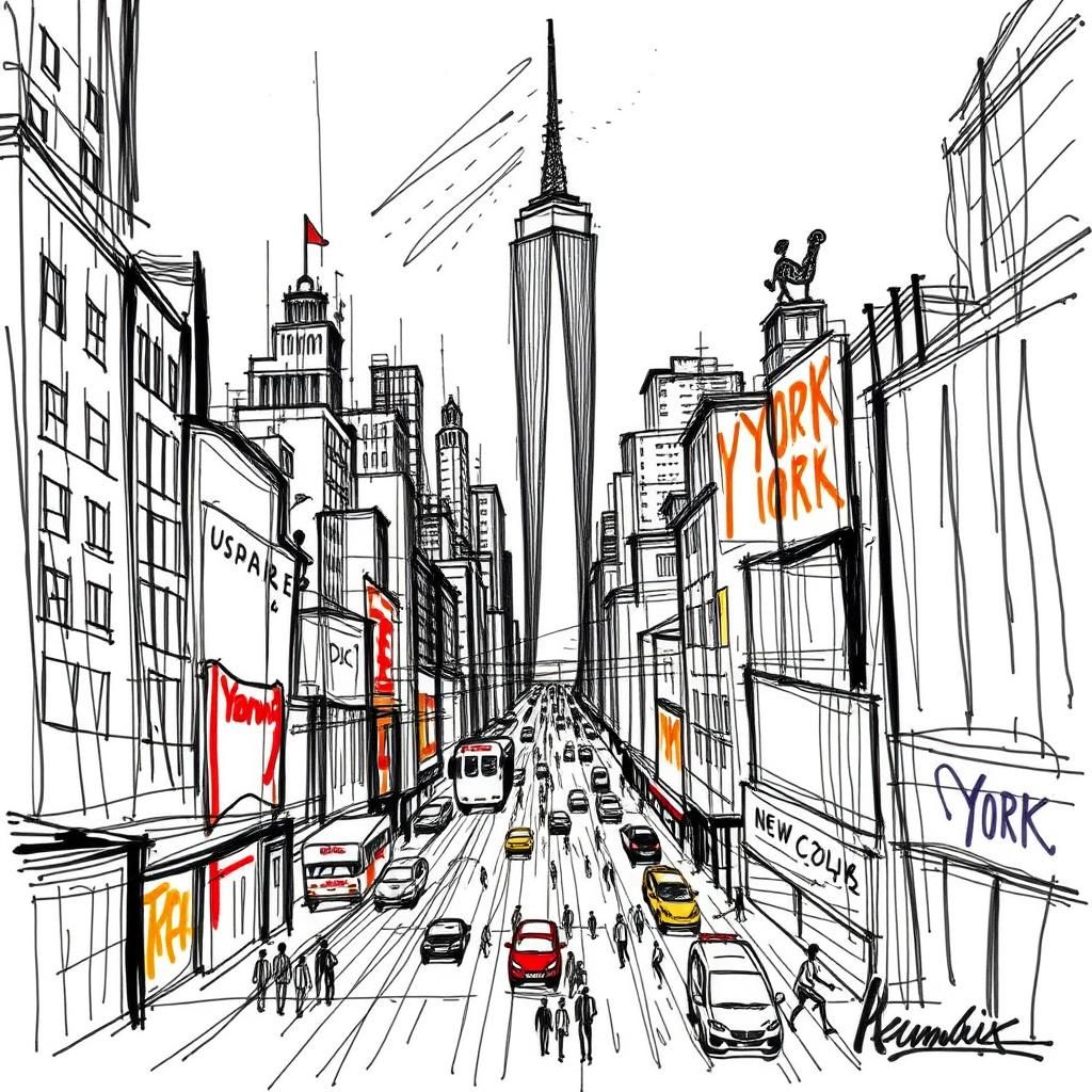 Simplistic Doodle arr, dessin au stylo bille, n.y.c landscape, brouillon degeu, gribouilli  by @alx