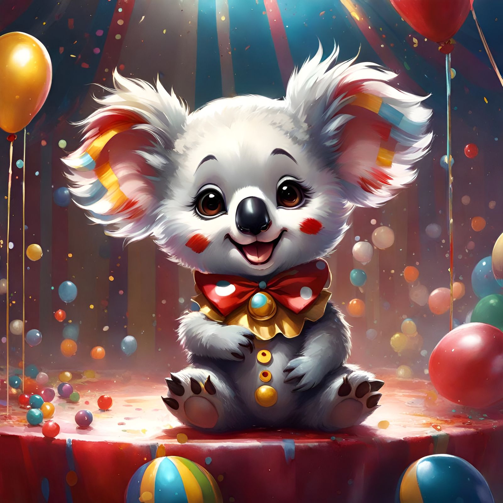 Baby Koala in Clown Costume