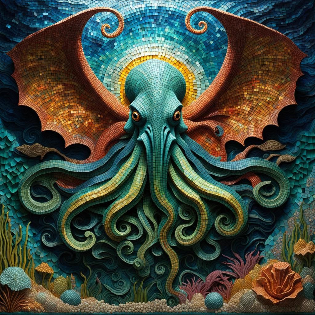 Beautiful Cthulhu Mosaic in Innsmouth  by @Corvus Corax