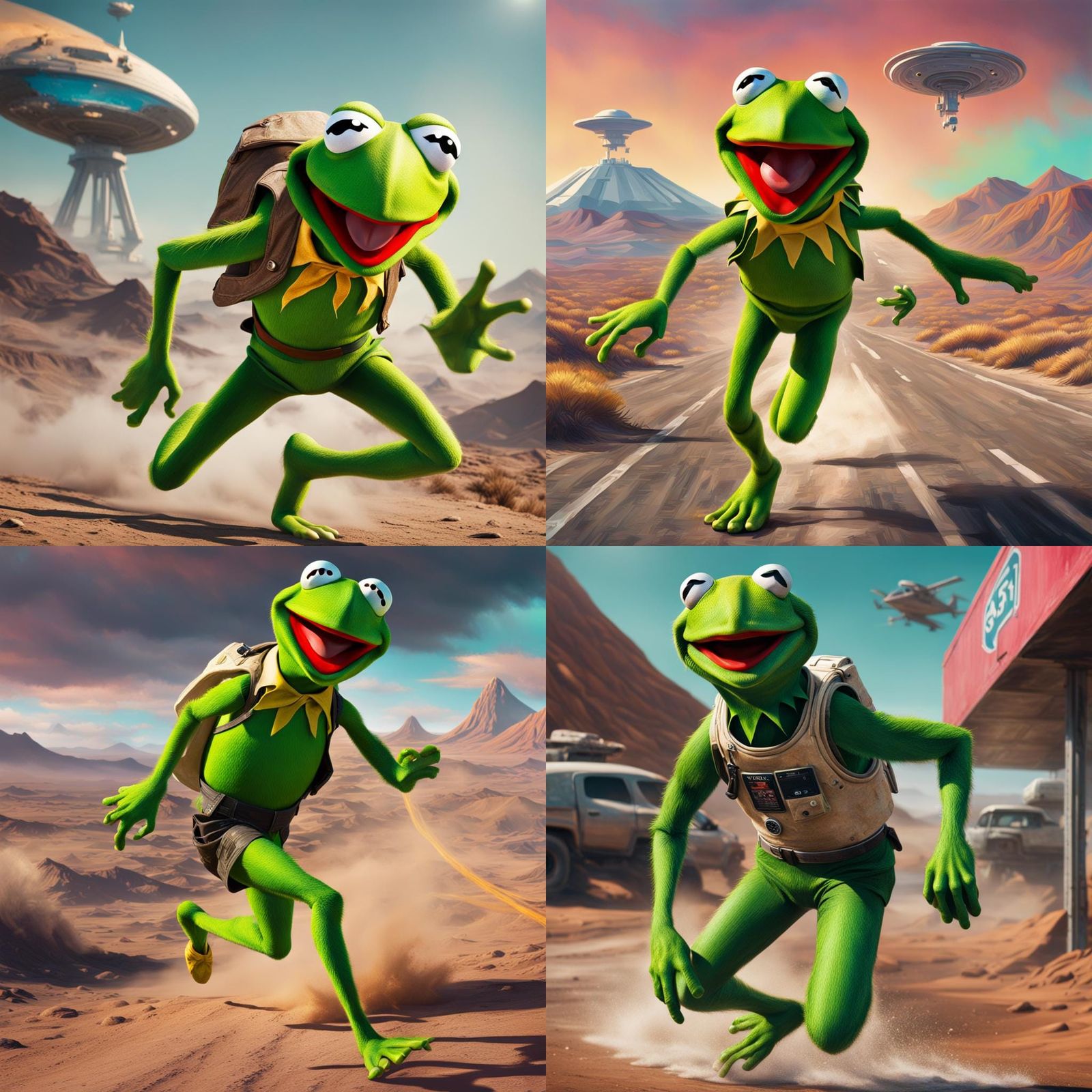 Kermit the frog running