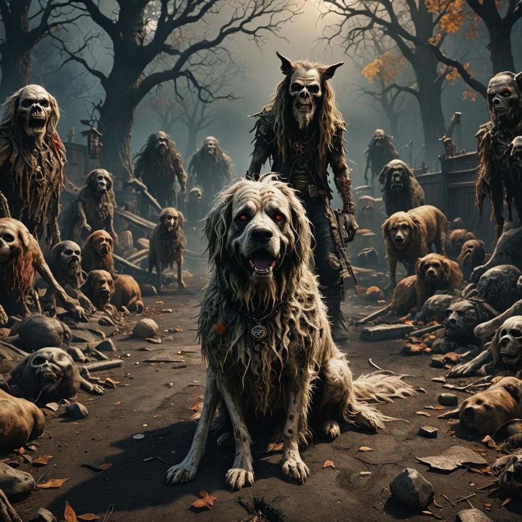 Rob zombie as a dog ultra realistic 8k resolution scary scen...