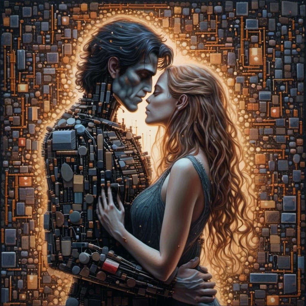 <lora:Circuitous:1.0> stunning dark fantasy romance macabre candid beautiful young couple full-body portrait scene "lean, embracing, kissing...