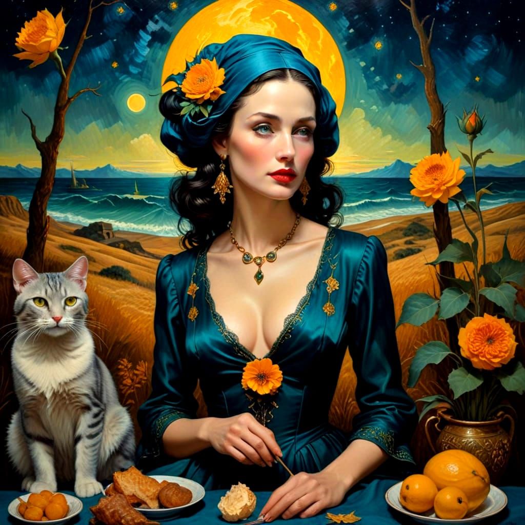 Gorgeous Lady in 1920s Style Surreal Scene with Oversized Ca...