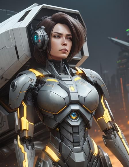 intricate mech details, ground level shot, 8K resolution, Ci...