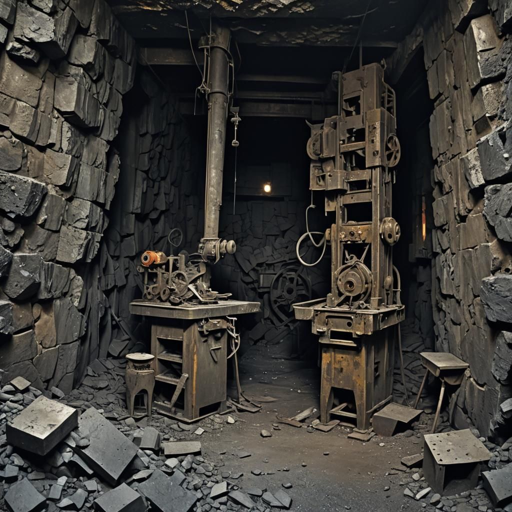 Shattered Figures in Coal Mine Tunnel
