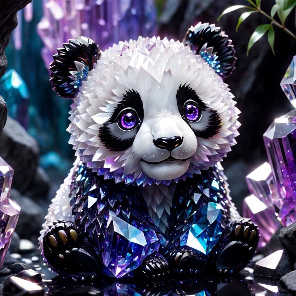 Crystal panda with mauveine (purple) eyes   by @Dragon Queen