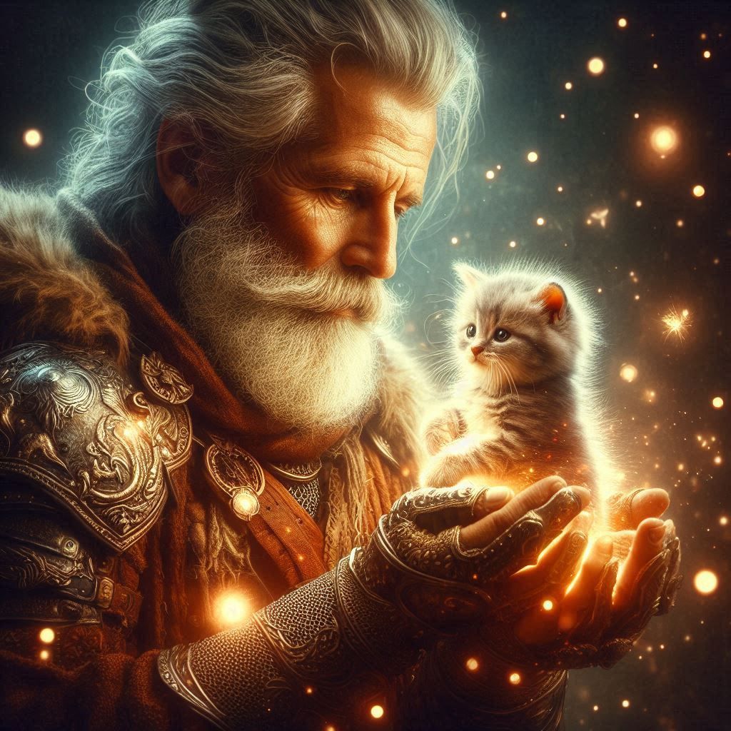 portrait warrior and kitten