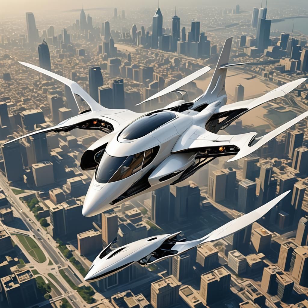 a futuristic flying airplane