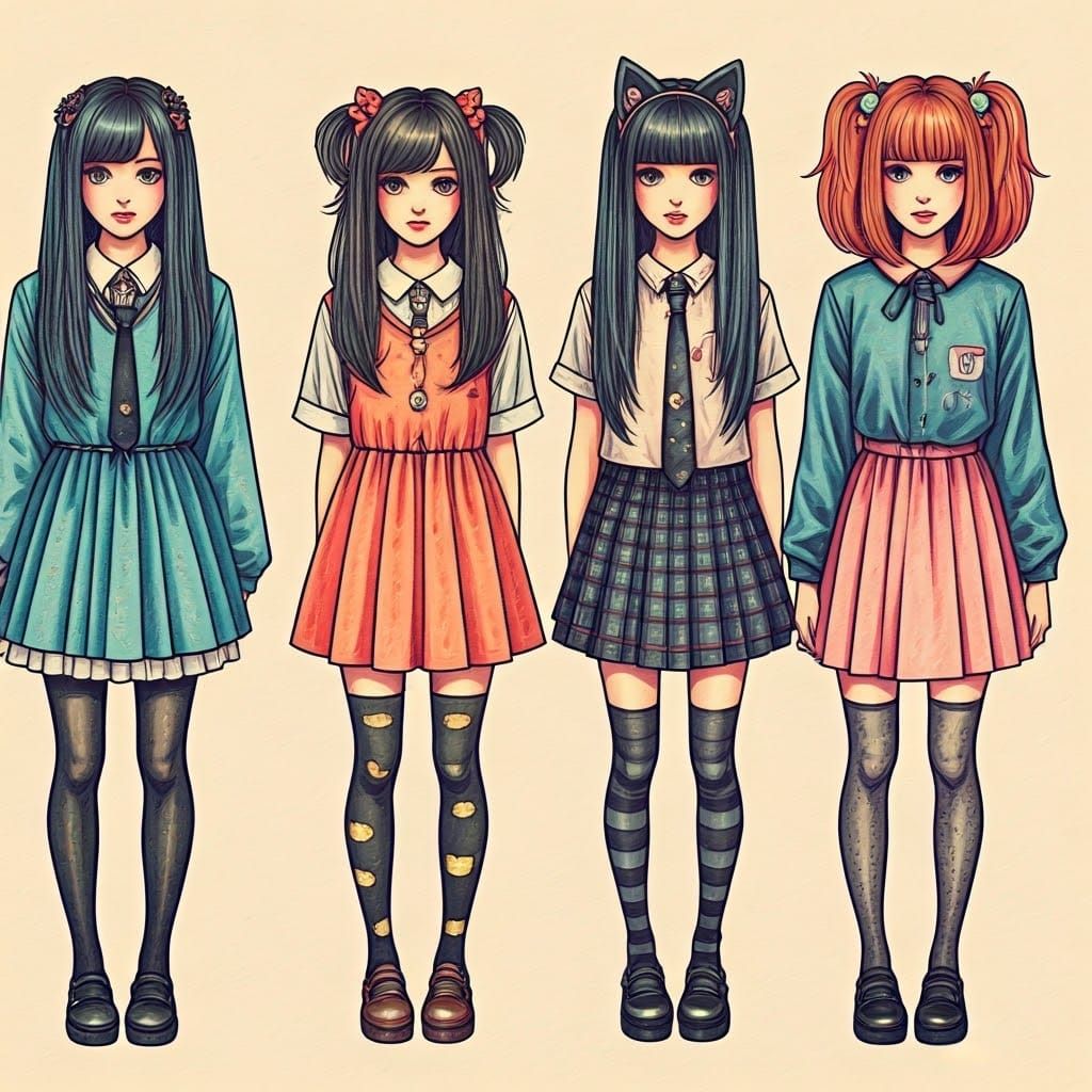 Colorful Japanese Street Style Fashion Collage