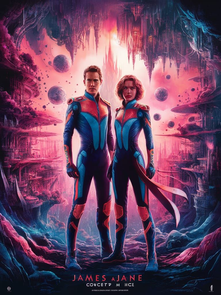 James and Jane in the World of Illusions ; sci-fi movie post...