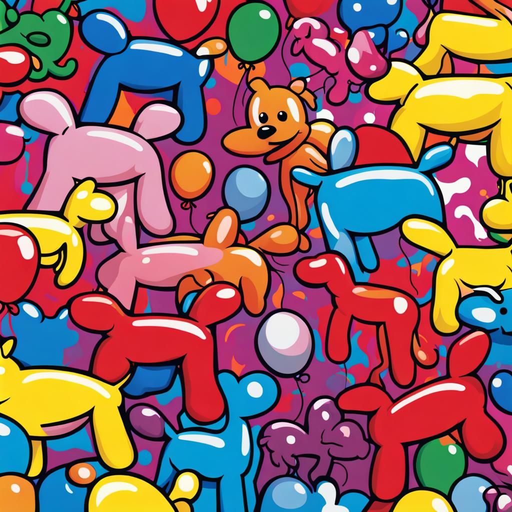 16k resolution, art by Jeff Koons, Takashi Murakami, Romero Britto 