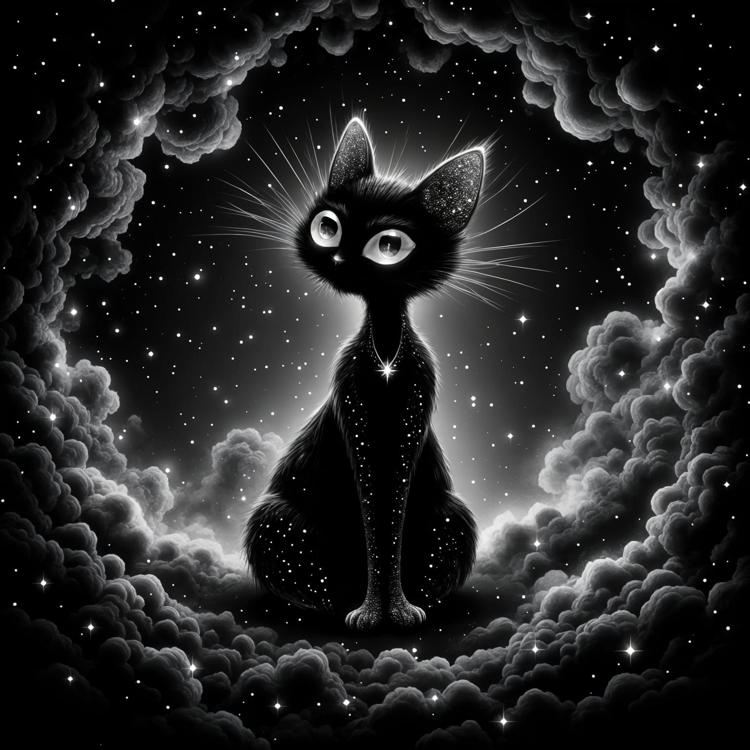 <lora:Blacklit Flux:1.0> <lora:BlackGold silhouette:1.0> <lora:Black Sparkle V2:1.0> <lora:Spectral Pathways:1.0> whimsical black