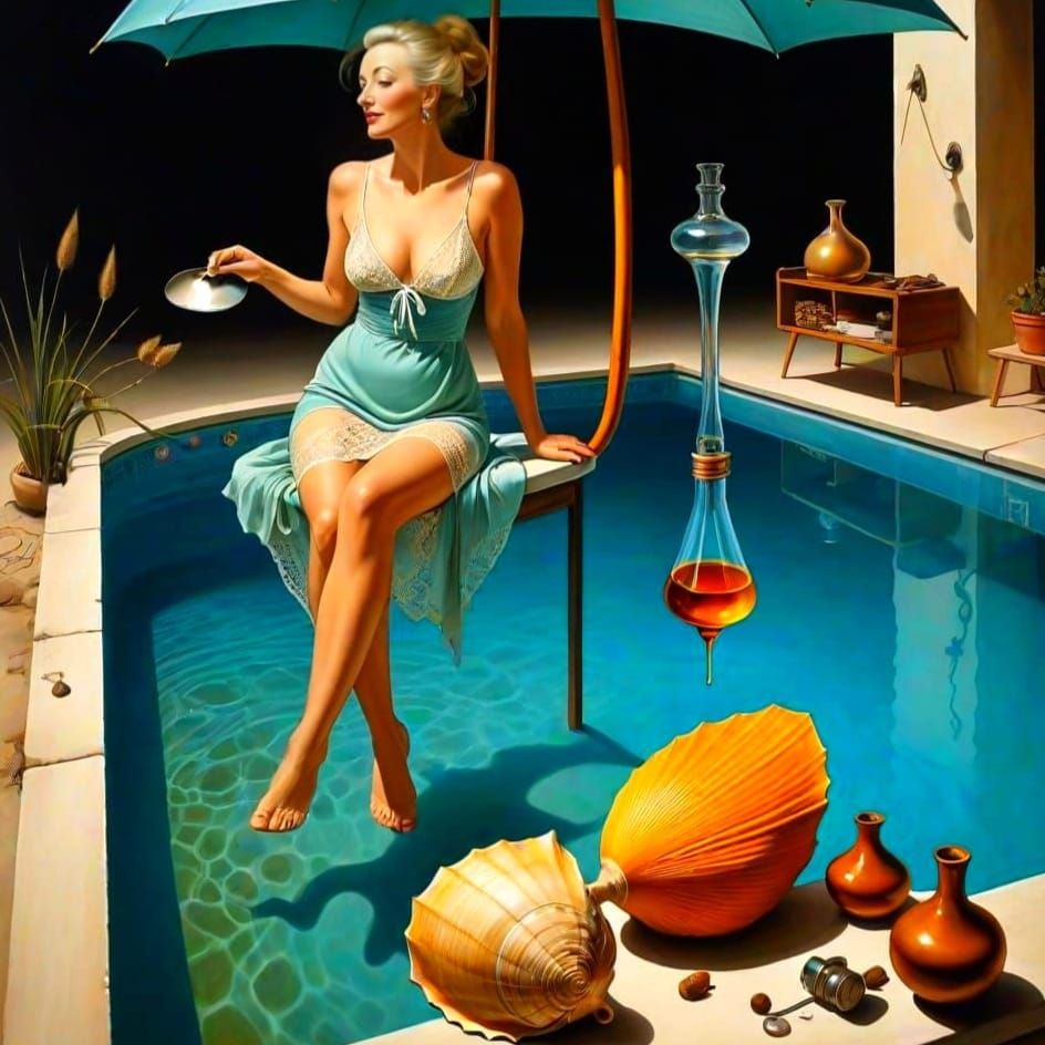 Whimsical Surrealist Scene in Vibrant Colors