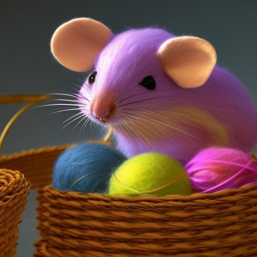 Mouse in a Basket full of colorful Yarns  by @Mart Thunderdark