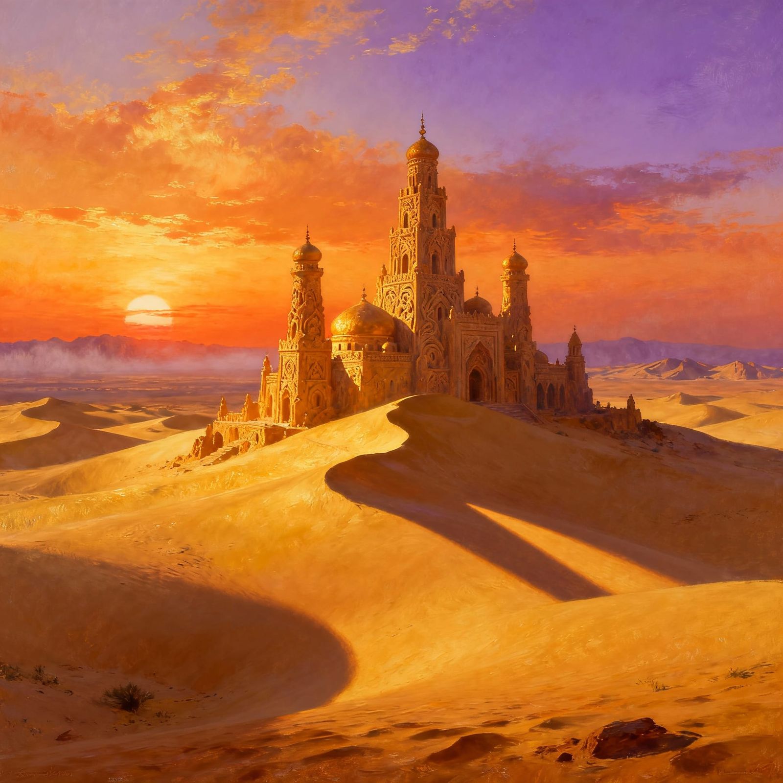 Majestic Desert Palace at Sunset