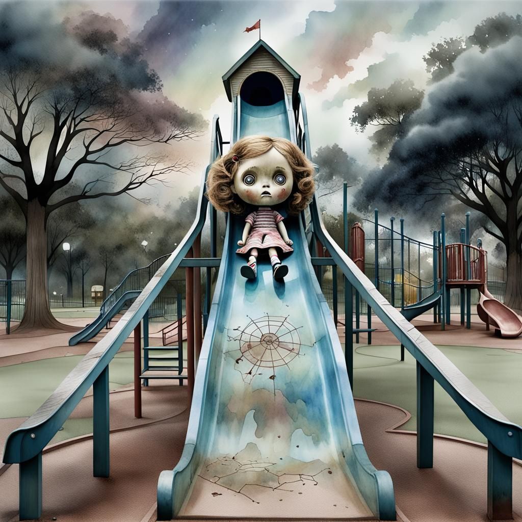 Creepy Doll on the Slide 
