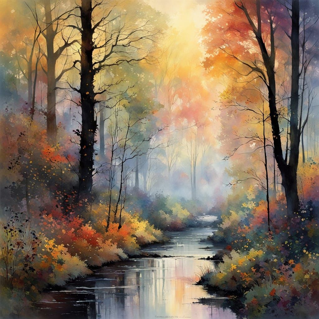  rainbow colors tone ,Ethereal  landscape of an autumn forest   by @Mapont