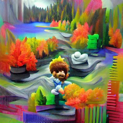 Bob Ross in a lush fall Forrest